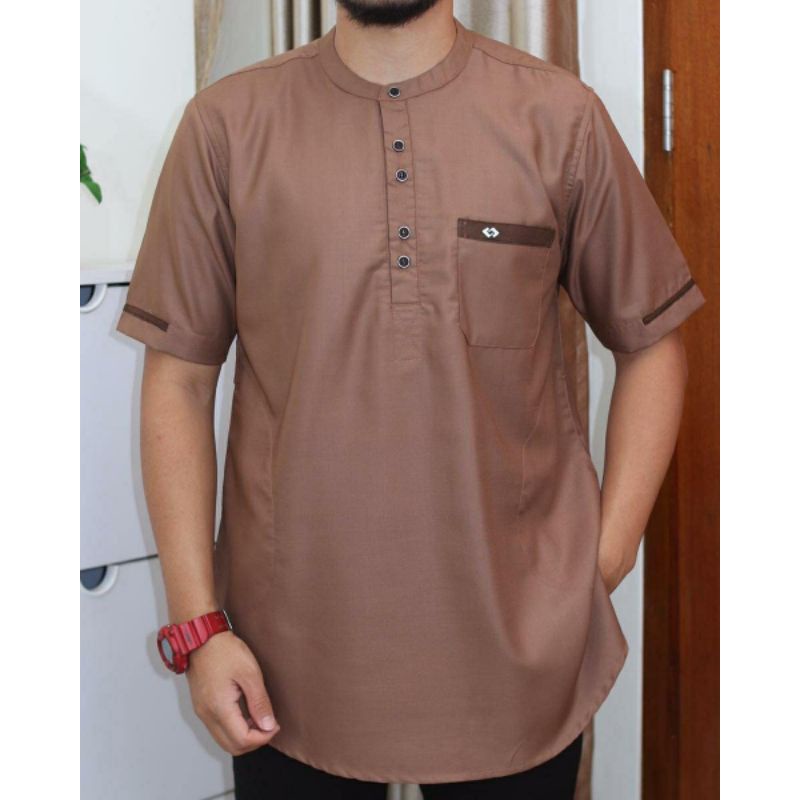 Baju koko kurta tangan pendek strip bahan toyobo royal mix grade A