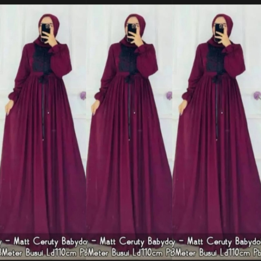 serena maxi ceruty bebydoll / gamis syarii  ceruty renda impor /gamis ceruty terbaru