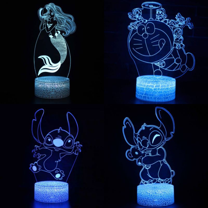 Lampu tidur HelloKitty Stitch Snoopy Mickey Ariel Donald Duck Frozen Doraemon Stitch Sailormoon