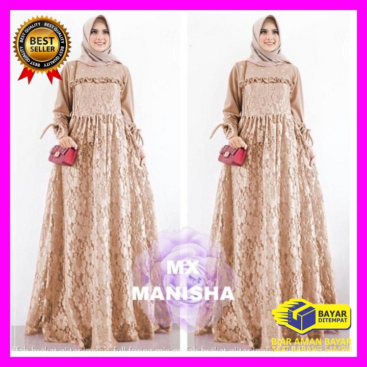 Baju Muslim Lebaran Terbaru 2021 Remaja Kekinian Gamis Brukat Maxi Manisha Coksu Gamis Maxy Murah