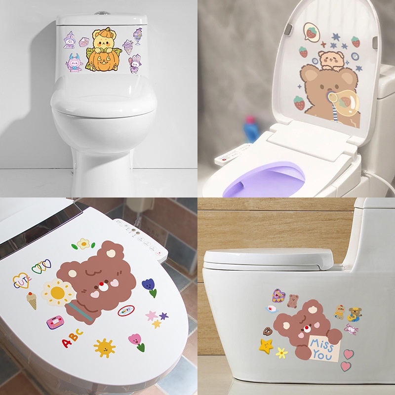 Ukuran besar toilet stiker lucu kartun beruang gadis dinding dekorasi Korea bagasi lemari stiker kec