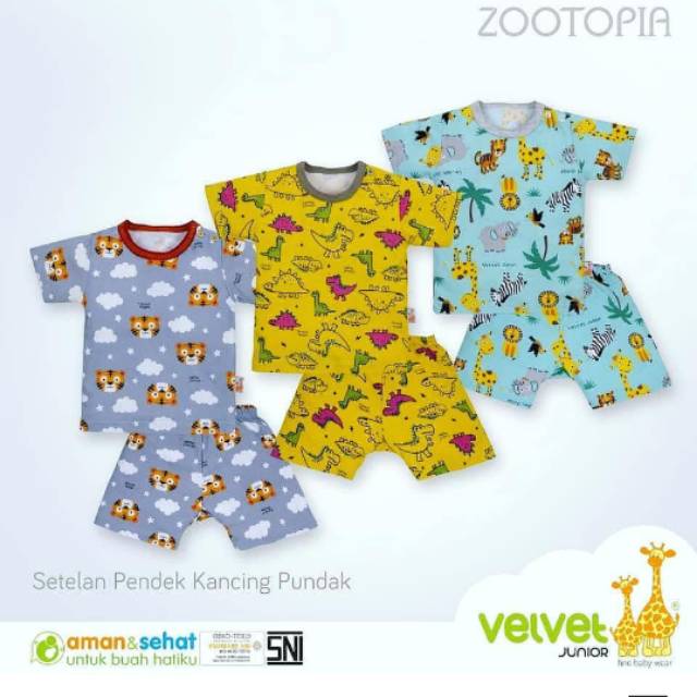 (VELVET JUNIOR) SETELAN PENDEK ukuran SML Baju Tidur Bayi