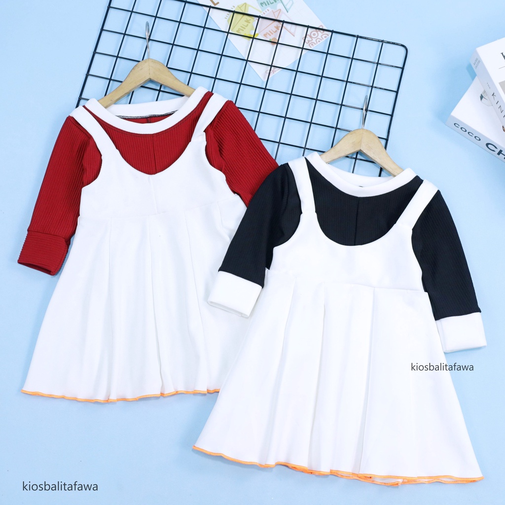Dress Kiki size 1-2 Tahun / Dres Anak Perempuan Lengan Panjang Overall Baju Gaun Pesta Adem Grosir