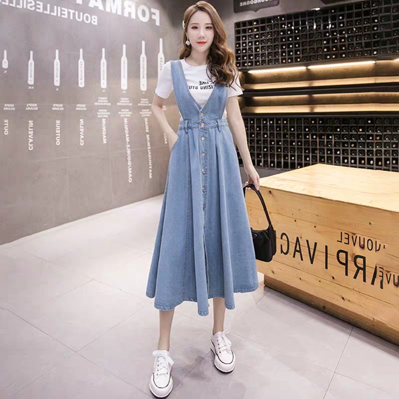 KARAKOREA 6216 Yoojung Overall Denim Skirt/Rok Denim kerja