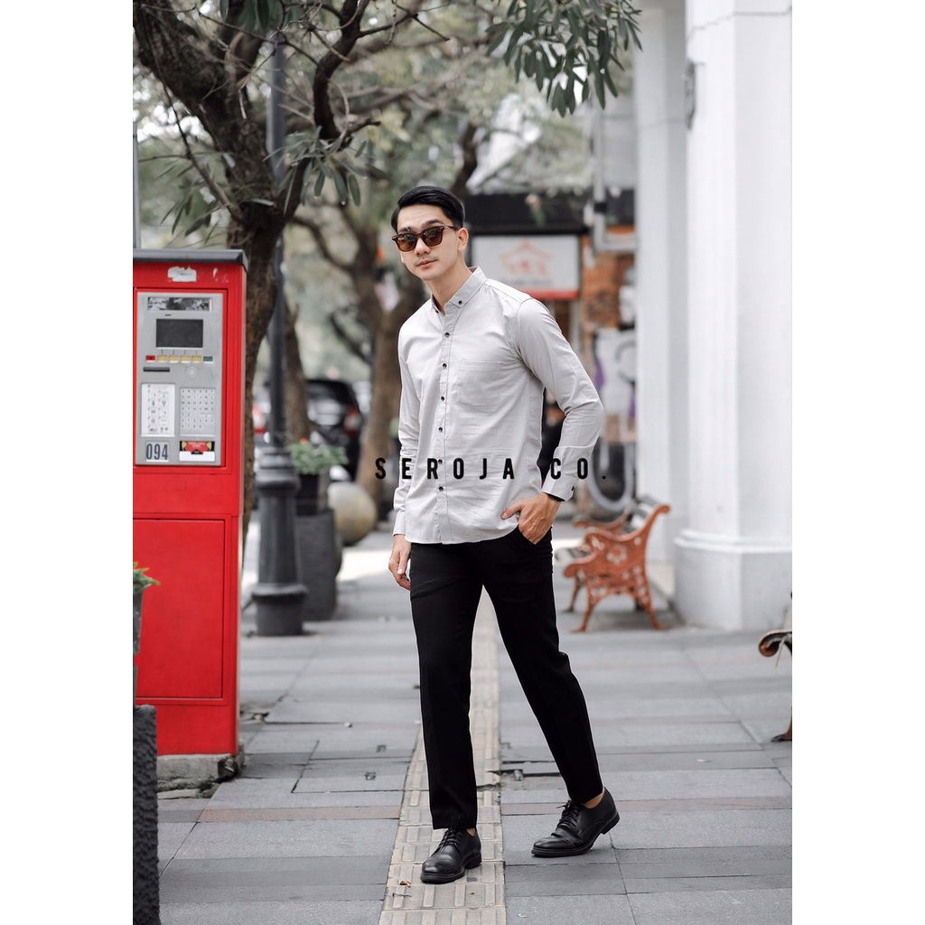 KEMEJA CASUAL PRIA LENGAN PANJANG SLIMFIT PREMIUM WARNA SILVER