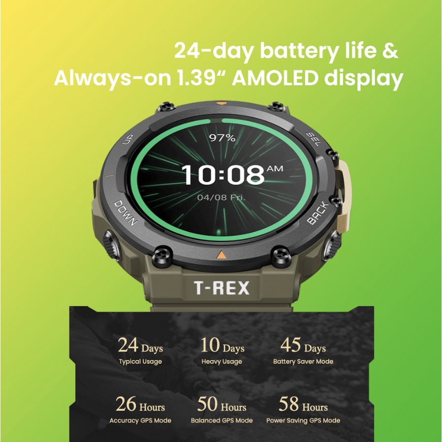 Amazfit T-Rex 2 Smartwatch / Amazfit Trex 2 Smartwatch 5 Satellite Navigation, Military-grade Toughness Fitness Watch with Heart Rate, Sleep, SpO2