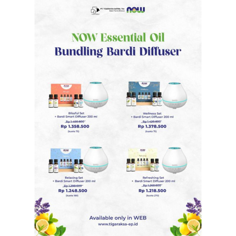 ESSENTIAL OIL - DIFFUSER - BARDI - OBAT - TIGARAKSA EDUCATIONAL - YOUNG LIVING - NOW ESSENTIAL OILS