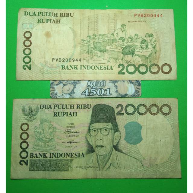 UK022 UANG KUNO ASLI 20000 RUPIAH KI HADJAR DEWANTARA TAHUN 1998 KOLEKSI UANG LAMA KERTAS MAHAR #VF-