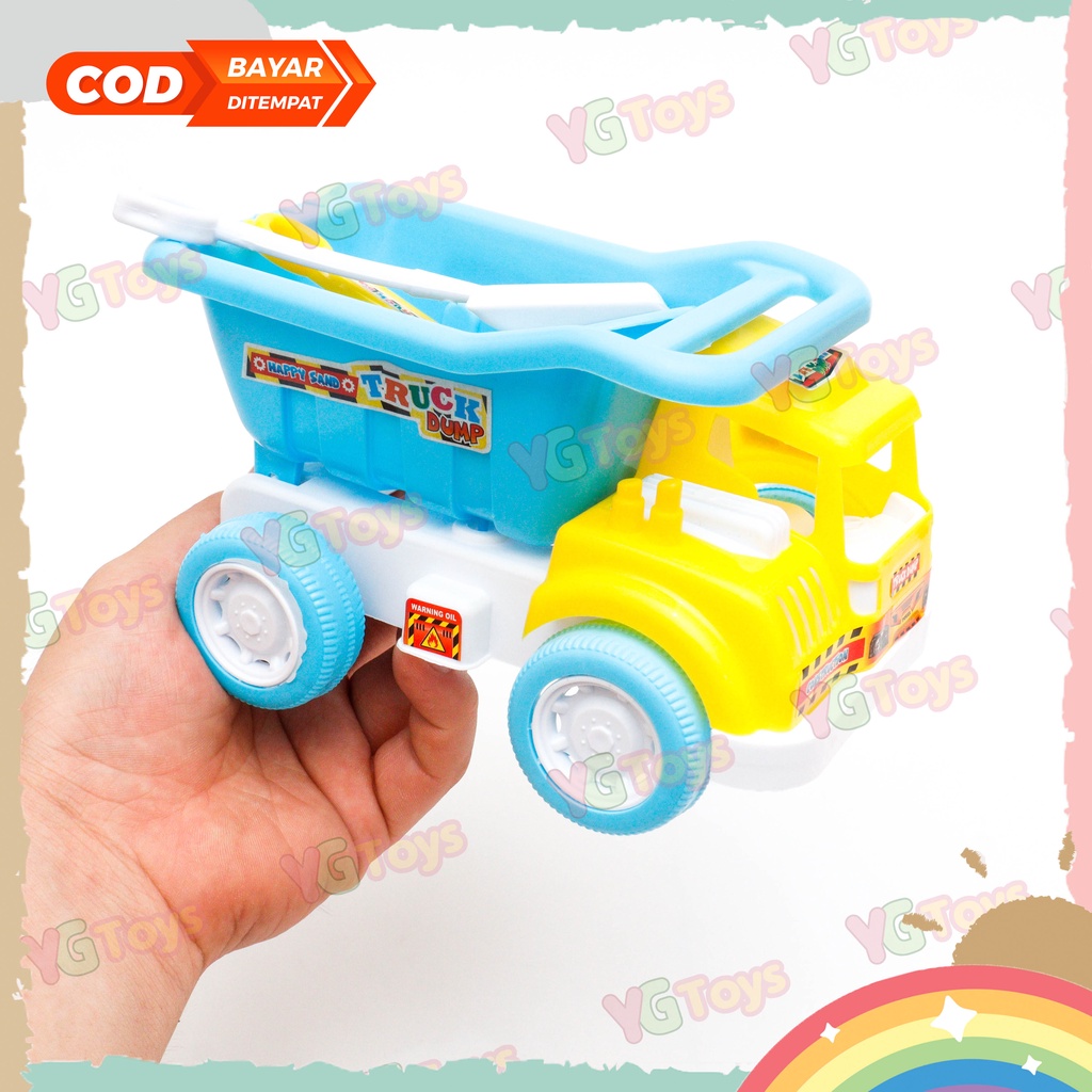 YGtoys Mainan Truk Pasir Pantai Mobil Dump Truck Konstruksi Angkut Pasir dan Cetakan Skop