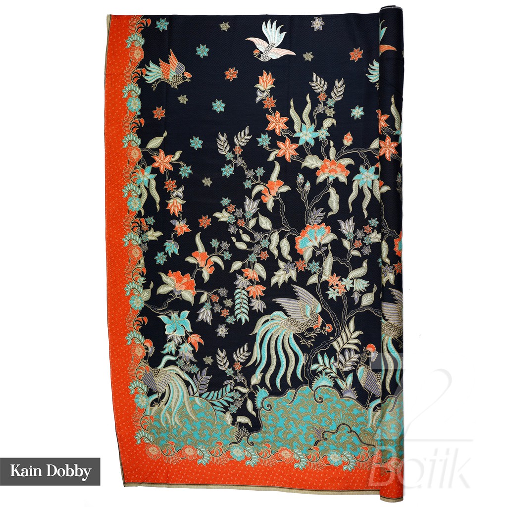 BAHAN BATIK PREMIUM Dobby Dobi Dobbi Dolbi Motif Burung Hitam Orange Biru Tosca 726716 Cap 72 Jarik Jarit Samping Kebat Panjang Batik Dobby Modern Premium Bahan Seragam Batik Pernikahan Kantor Keluarga Murah Kamen Jadi Batik Bali Lembaran