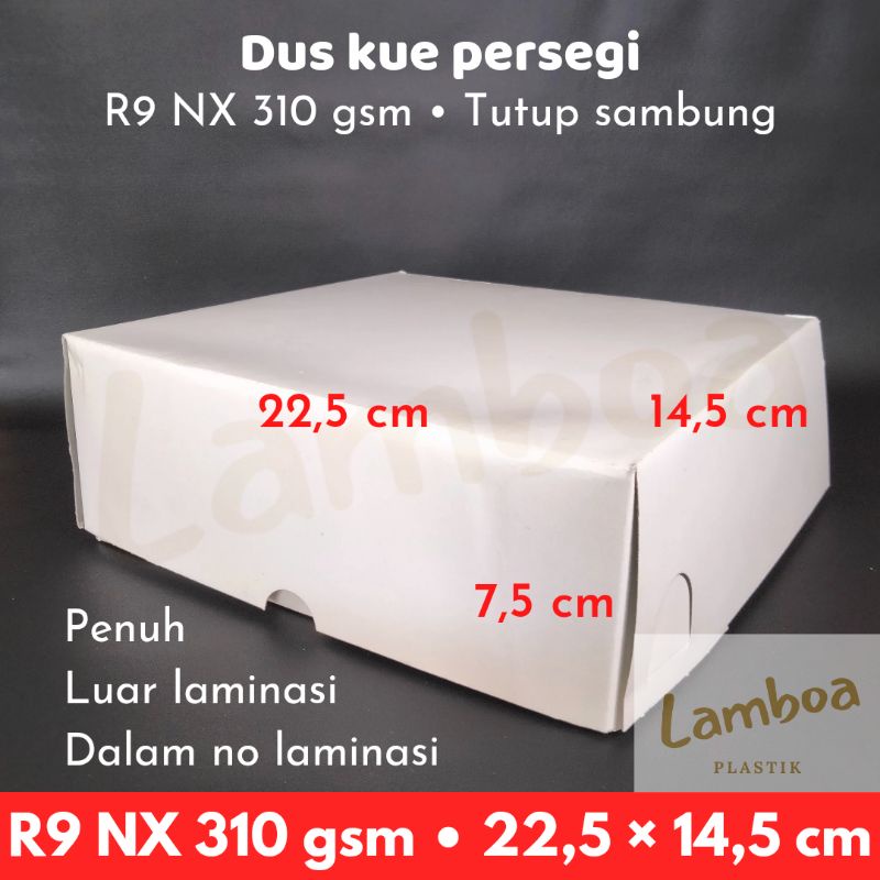 Dus kue R9 NX Penuh 22,5x14,5 x 7 cm tebal snack box putih persegi kotak nasi full polos 22,5x14,5