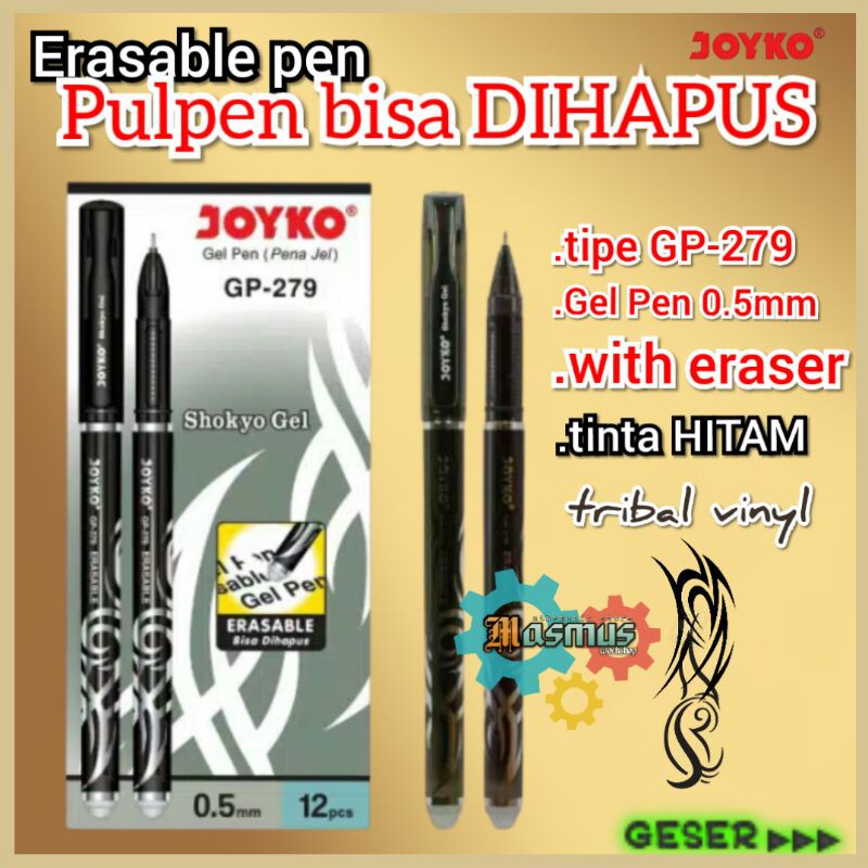 

TURUN HARGA!!! Pulpen Hapus Erasable Gel Pen Pena (Bisa Dihapus) merk Joyko GP-279 Shokyo 0.5mm.
