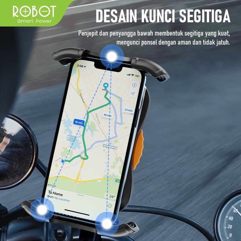 ROBOT RT-MH03 Motor/ Bicycle Handle Phone Holder Black - Garansi Resmi 1 Tahun