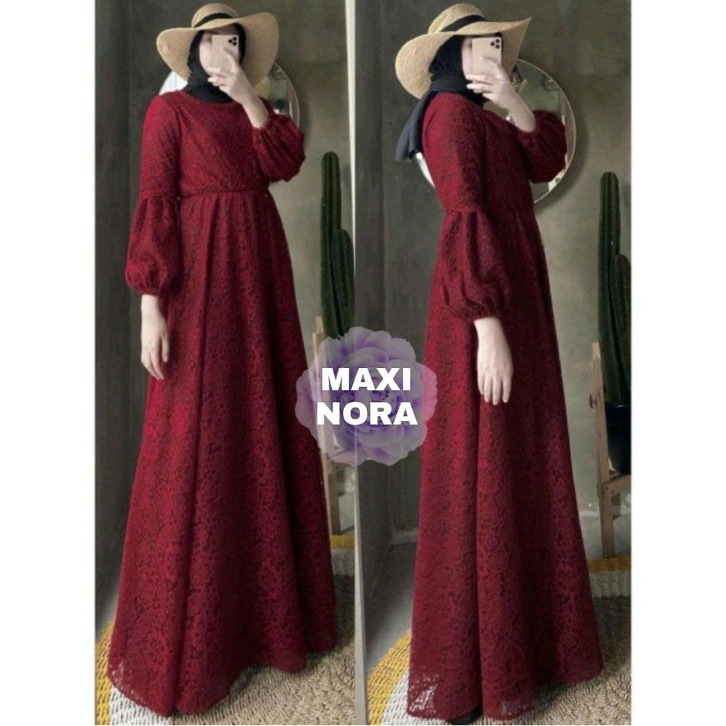 ESME- MAXI NORA/ COD/ Gamis Brukat Terbaru/ Maxi Brukat Muslim/ Maxi Dress Kekinian/ Fashion Muslim
