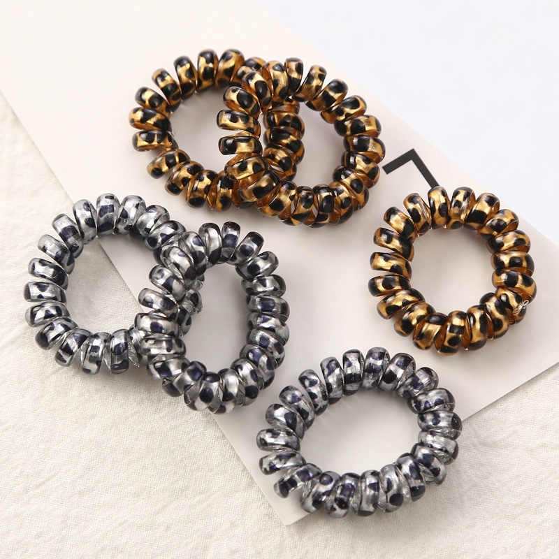 10pcs Ikat Rambut Elastis Bentuk Spiral Motif Leopard Untuk Wanita