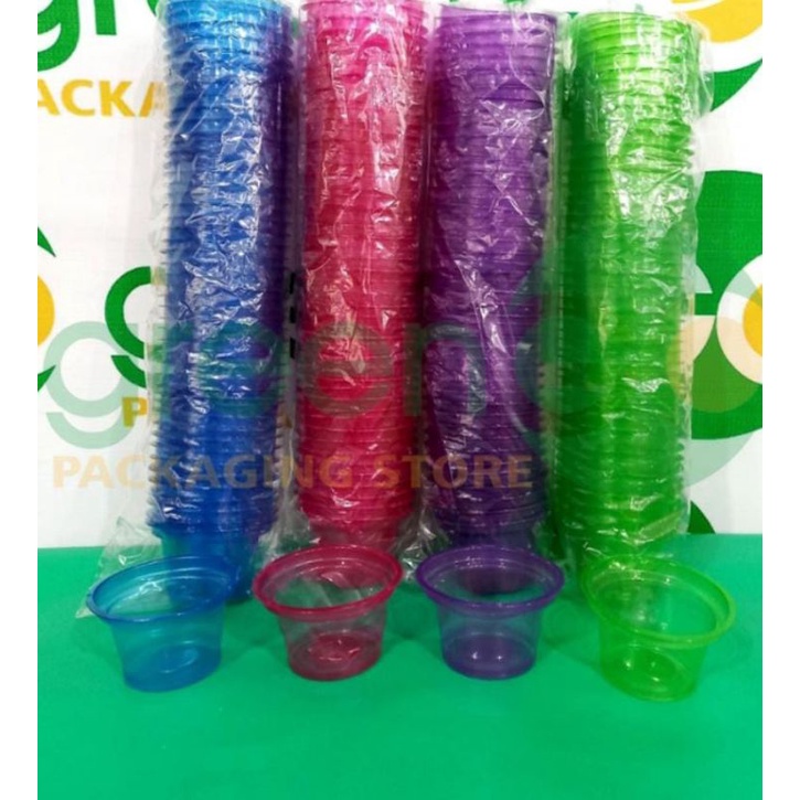 CUP JELLY AGAR PUDING PUDDING PLASTIK ISI 50PCS POLOS WARNA WARNI CUP GELAS / BENING