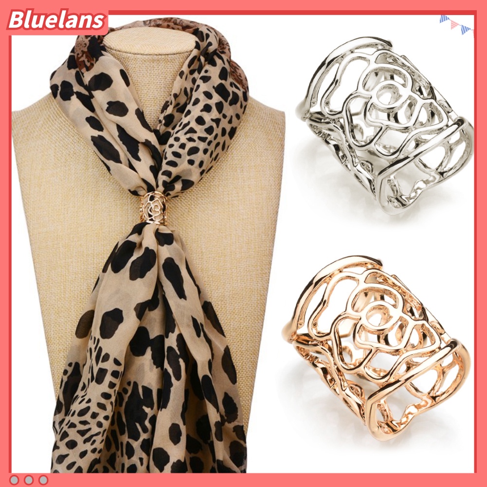 Bluelans Fashion Women Openwork Carved Rose Pattern Scarf Ring Buckle Shawl Clip Jewelry