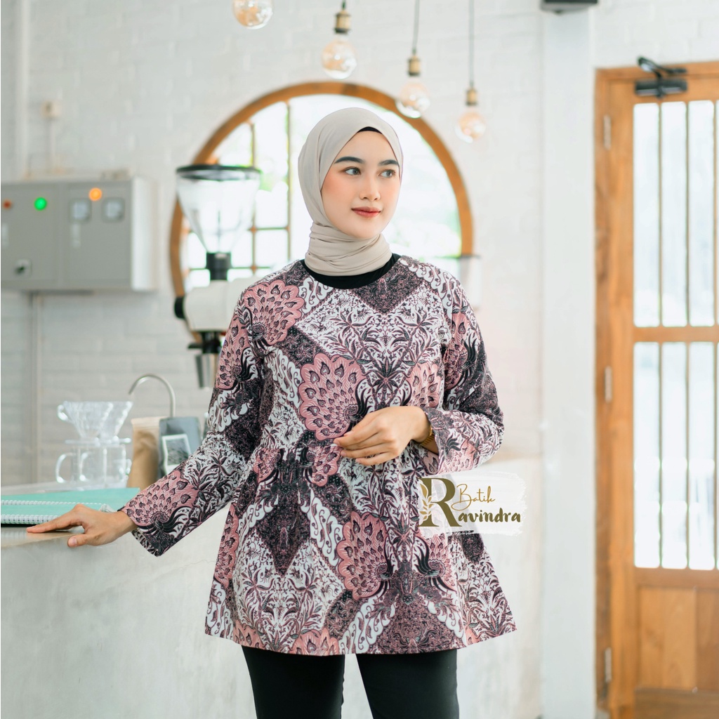 Blus Batik Lengan Panjang Atasan Kerja Wanita