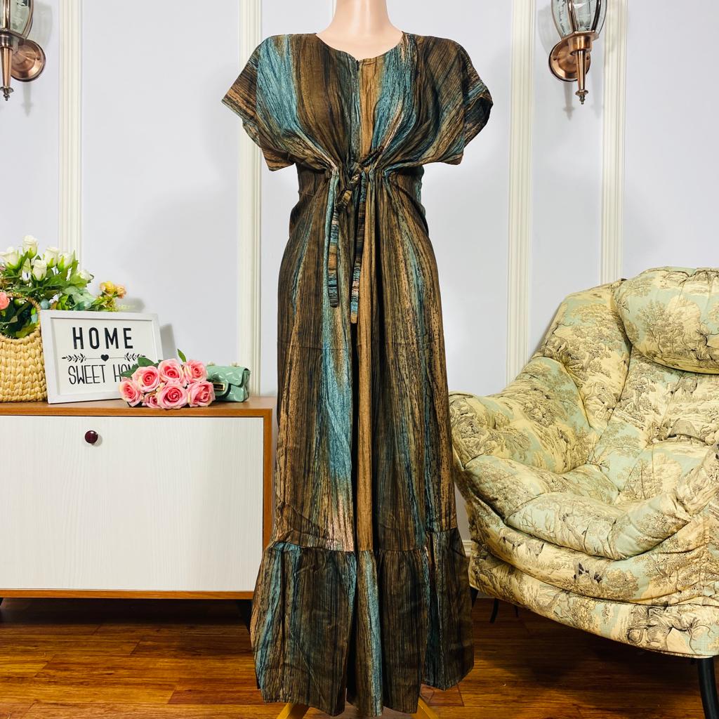 Daster Semata kaki Rayon Manohara Ruffle Busui Panjang Semata Kaki LD 120 Long Dress kekinian - Longdress semata kaki-Salur Gelap