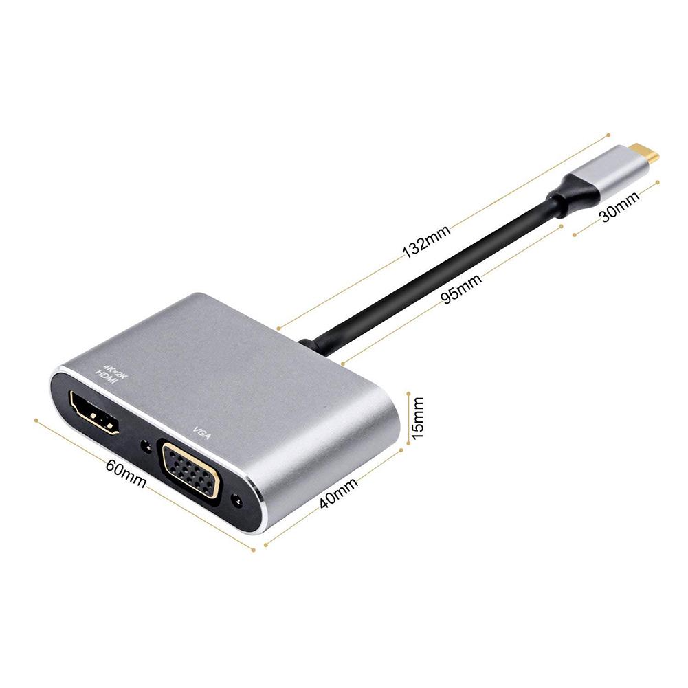 Adapter Converter USB Type-C to HDMI VGA 4K untuk PC