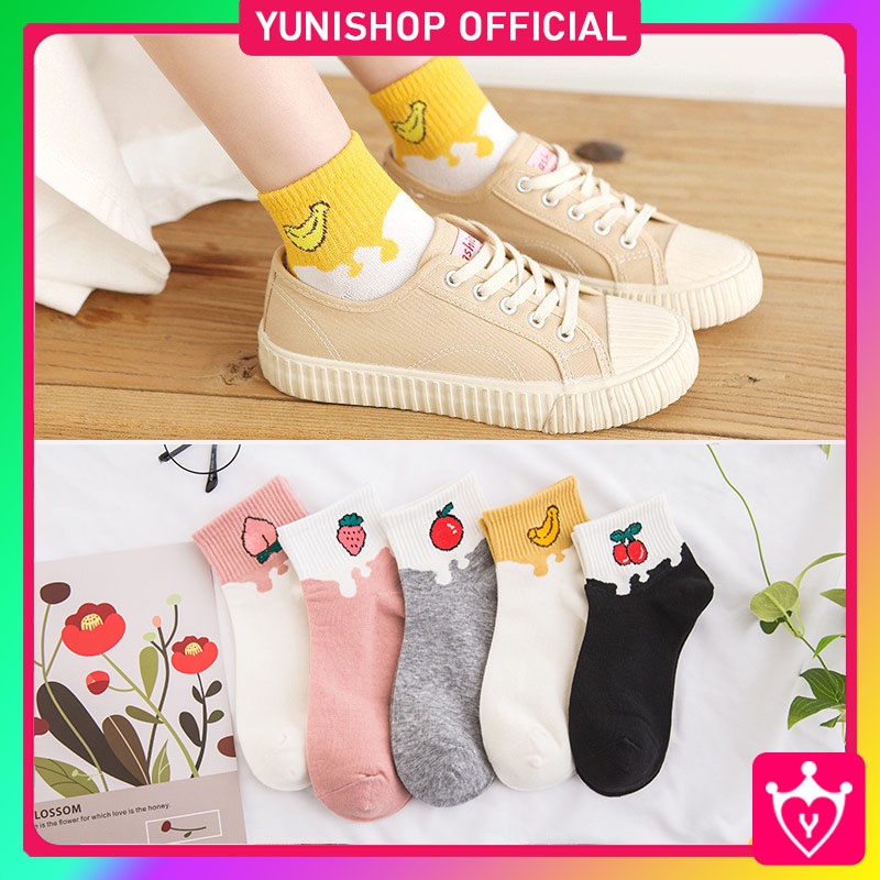 Kaos Kaki Pendek Wanita Ankle Motif Buah 2 Warna / Kaos Kaki Wanita Import Unik Lucu / Kaos Kaki Pendek Murah / TV-120