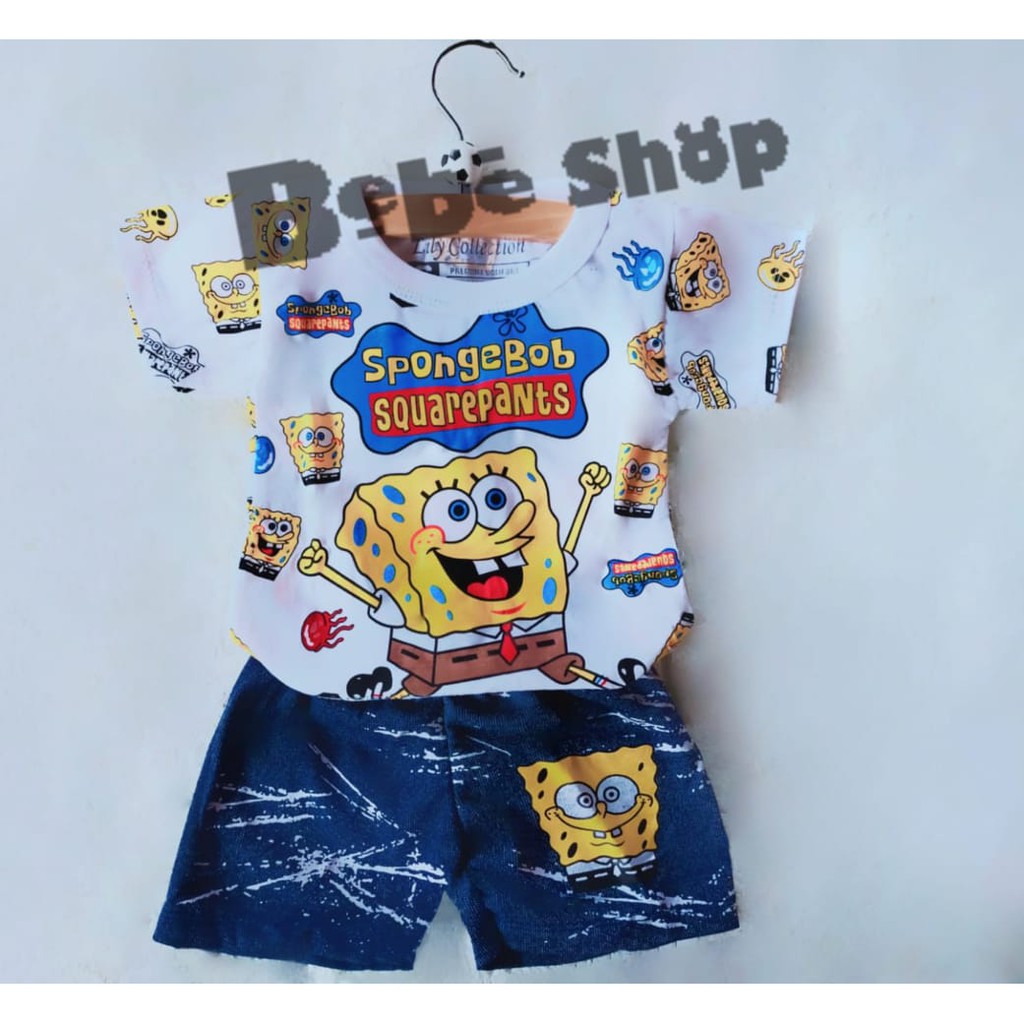 Setelan Baju Anak Bayi Spongebob Usia 0 Sampai 2 Tahun