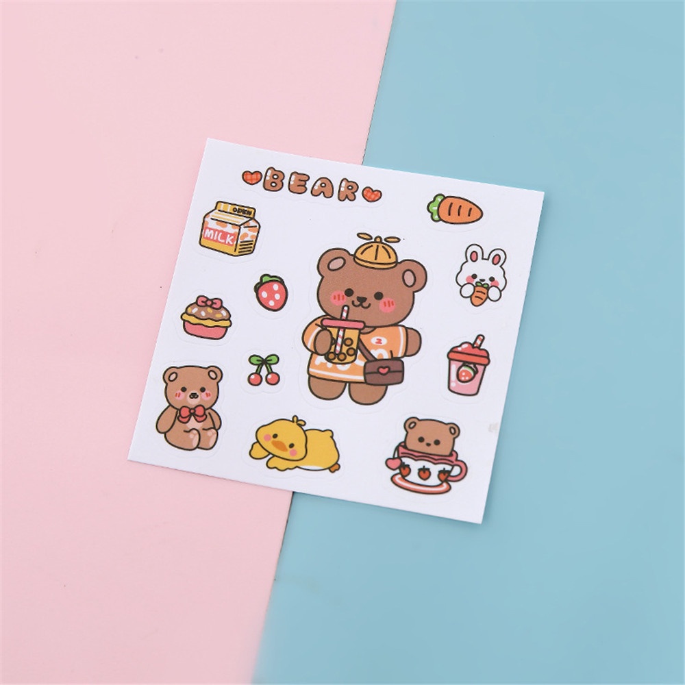 5pcs / set Stiker Motif Kartun Kelinci / Beruang Lucu Untuk Dekorasi Buku Catatan / Diary DIY