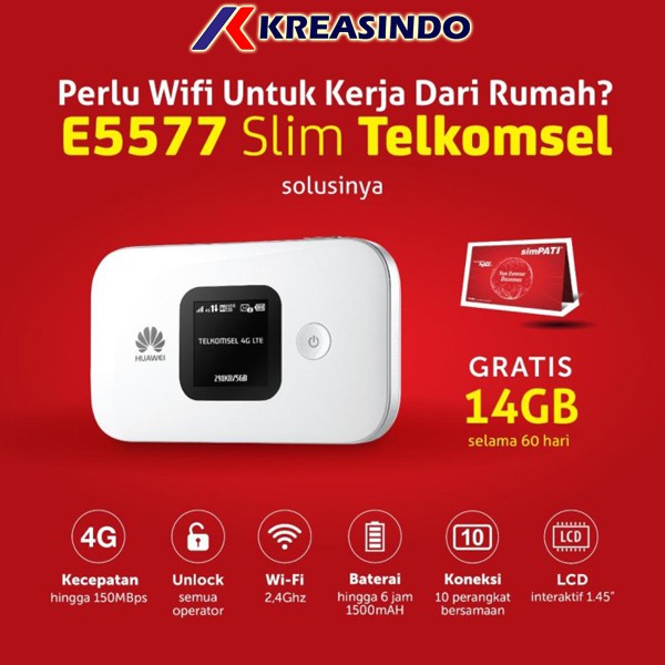 Huawei E5577 Slim Mifi Router Modem Wifi 4G Free Telkomsel 14Gb