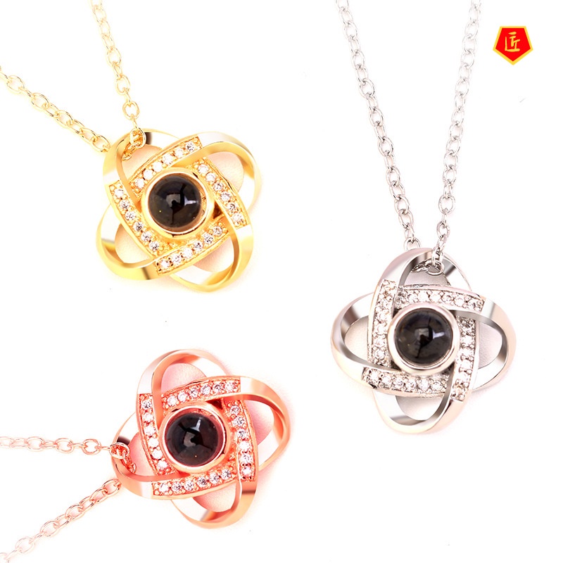 [Ready Stock]Four-Leaf Clover Necklace 100 Languages I Love You Projection Pendant Birthday Gift