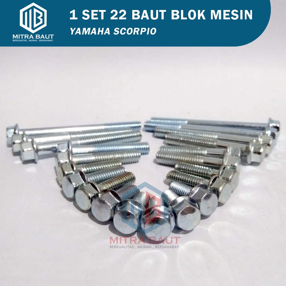 Baut Blok Mesin Yamaha Scorpio / 1 Set 22Pcs Baud Blok Mesin Scorpio