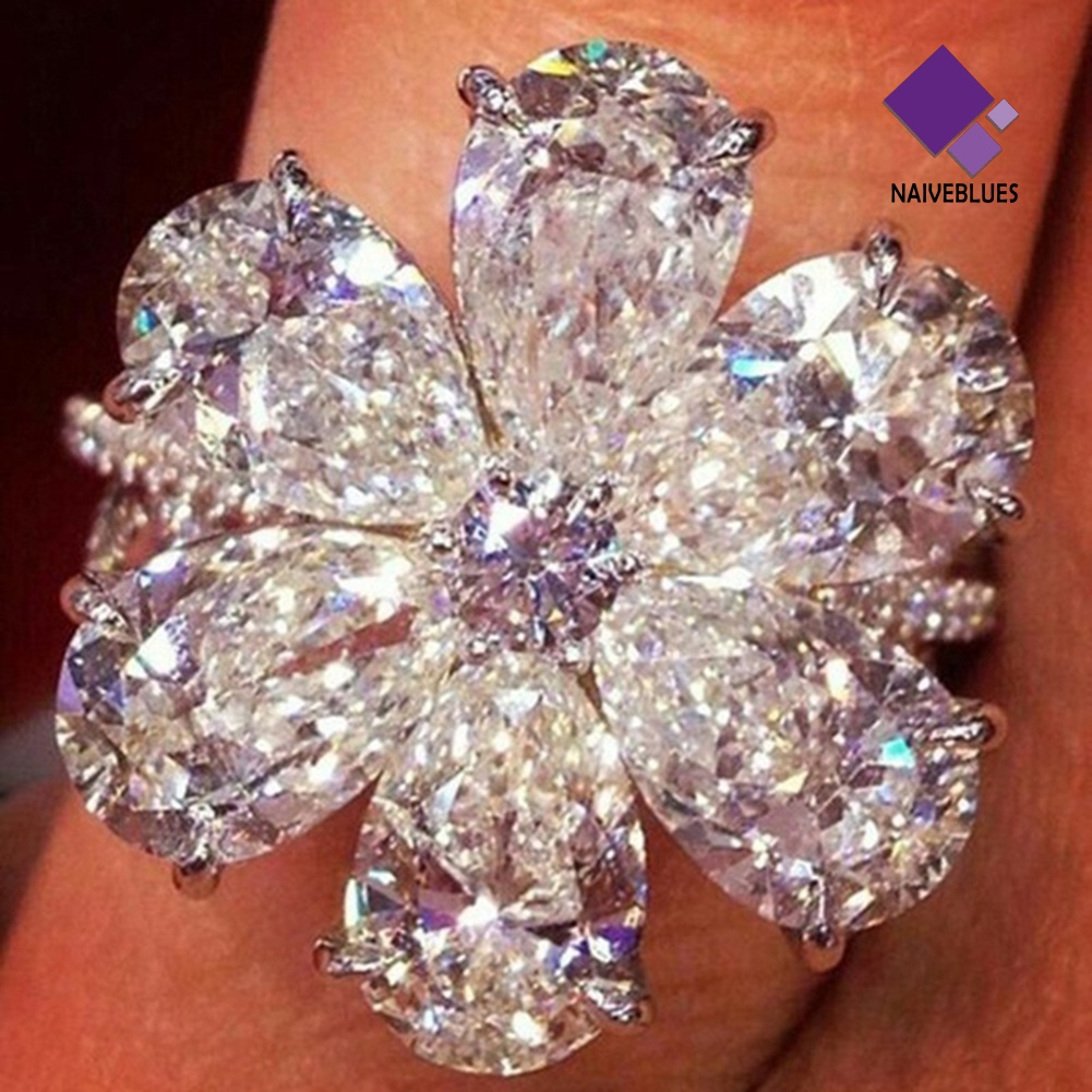 Naiveblue Cincin Wanita Desain Bunga Hias Cubic Zirconia Untuk Pernikahan / Pertunangan / Hadiah