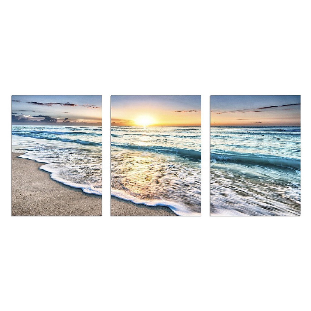 Xianggelila 3 Panel Beach Canvas Wall Art Sunset Sand Ocean Sea Decor Shopee Indonesia