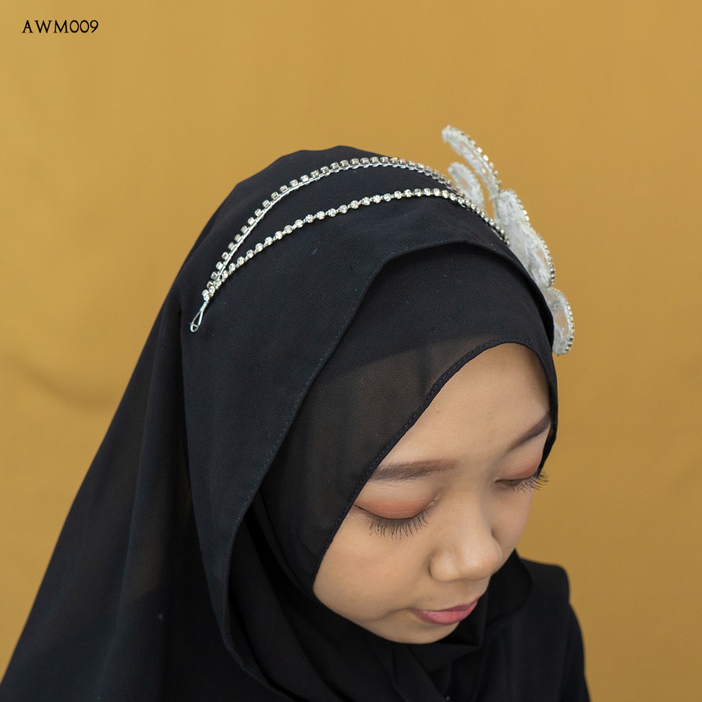 [BARANG READY] AKSESORIS PERNIKAHAN HEADPIECE MODERN HIJAB BROKAT AWM009