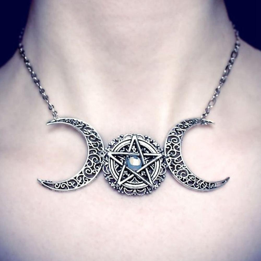 Lily Triple Moon Kalung Wanita Pagan Perhiasan Dewi Choker