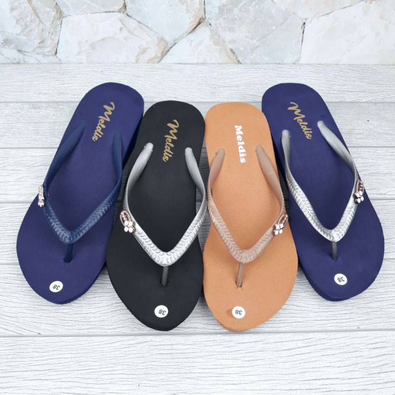 MELDIS Sandal Wedges Wanita Jepit Hak 5cm Spon Sendal Jepun Bali Cewek Spons Perempuan Japit Karet Polos Colorful Kualitas Super Premium Include Pin Bros Simple Casual Cantik Mewah Murah