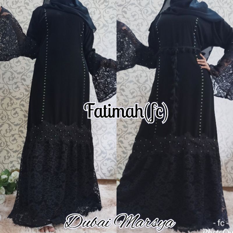 Dubai Marsya - Gamis Hitam Brokat Glitter, Brokat Renda, Busui Wudhu Friendly