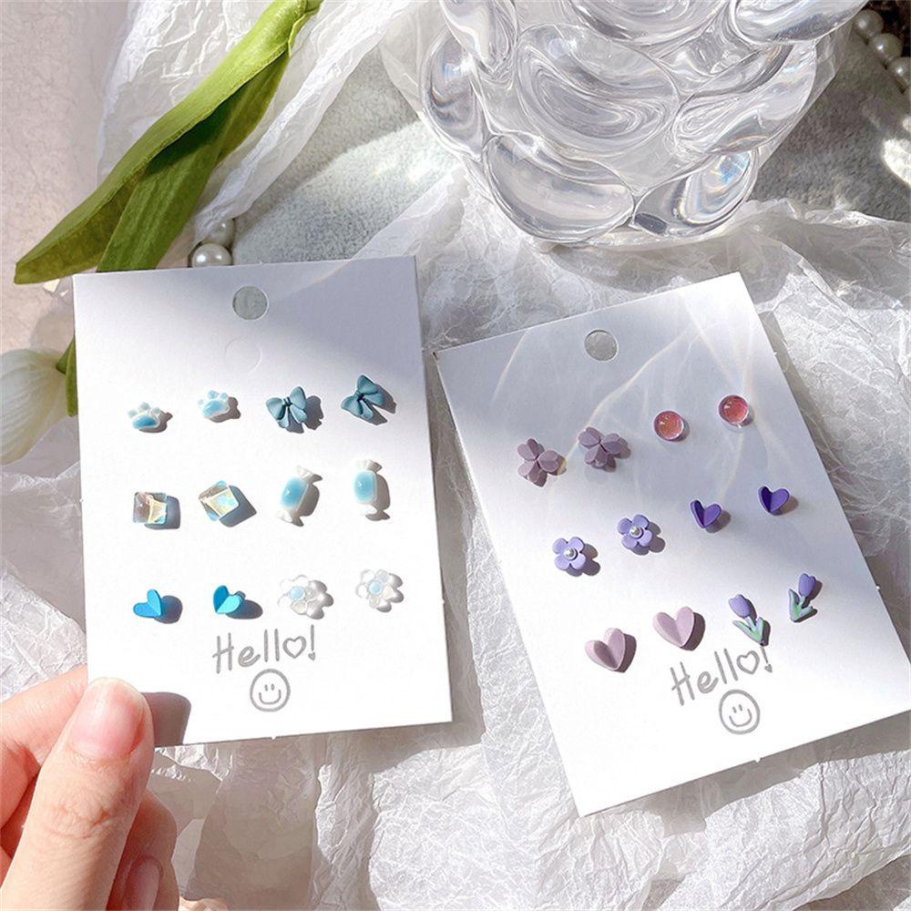 Lily Anting Geometris Wanita Korea Cantik Aksesoris Kecil Lucu 6pasang/set Anting Kecil