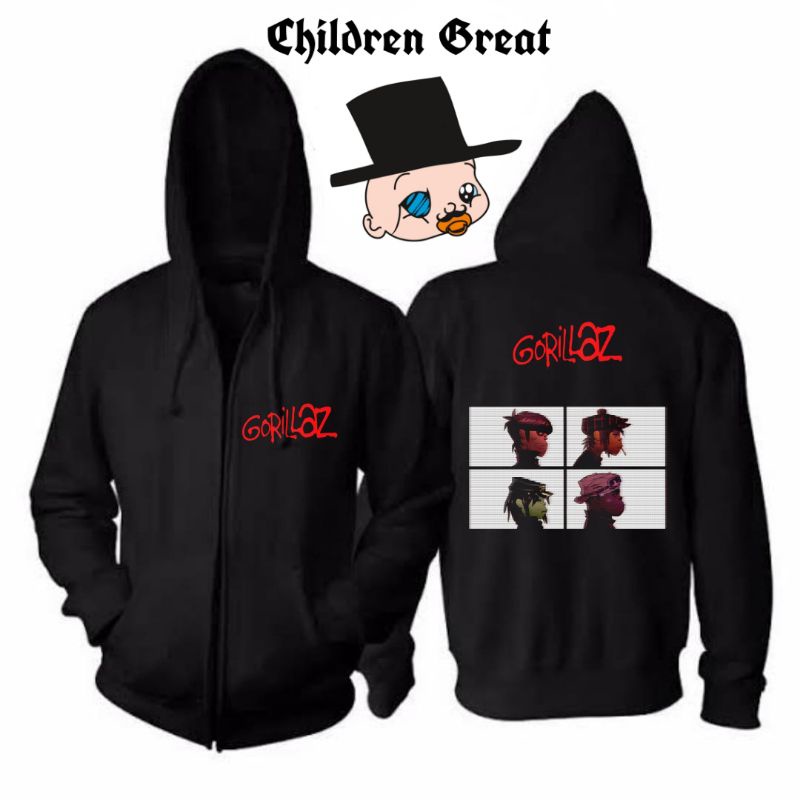 Jaket Hoodie GORILLAZ zipper resleting jacket band katun baby terry cotton fleece / pria wanita dewa