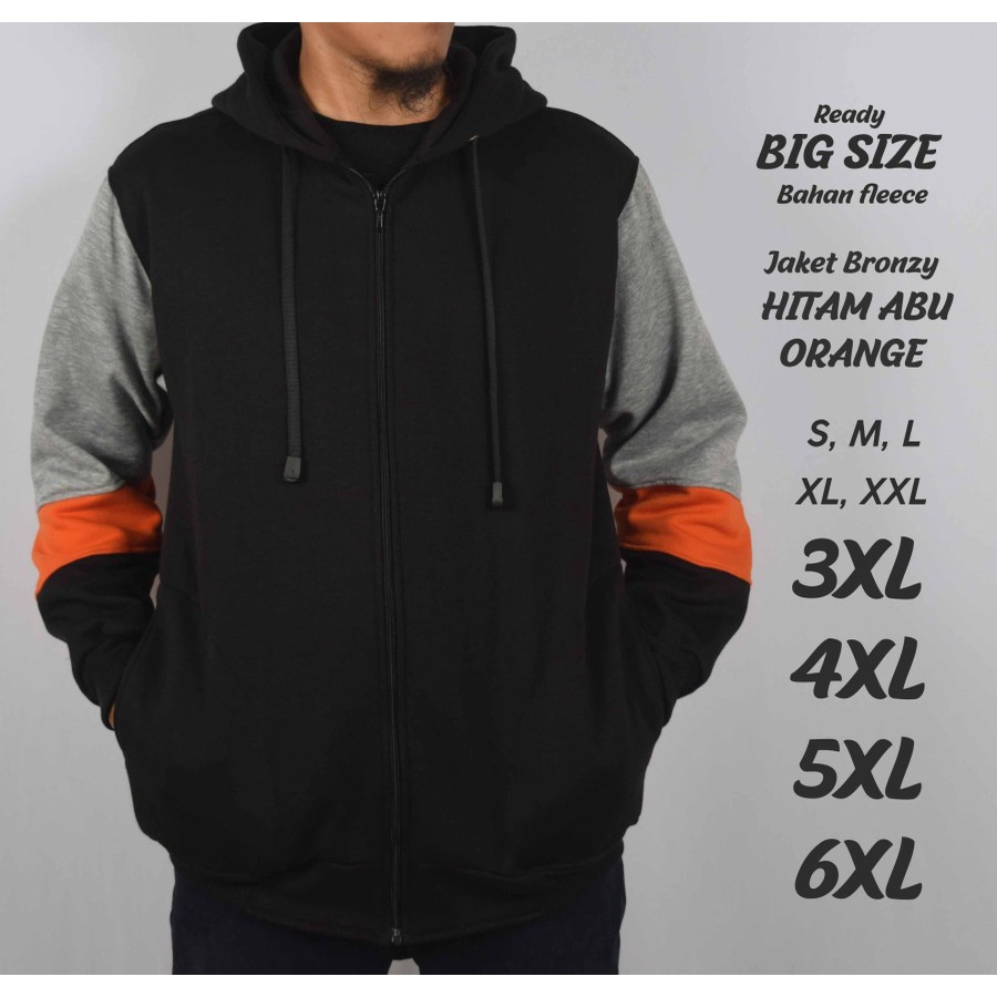 Jaket Zipper Lengan Kombinasi Hitam Abu Orange Big Size Jumbo