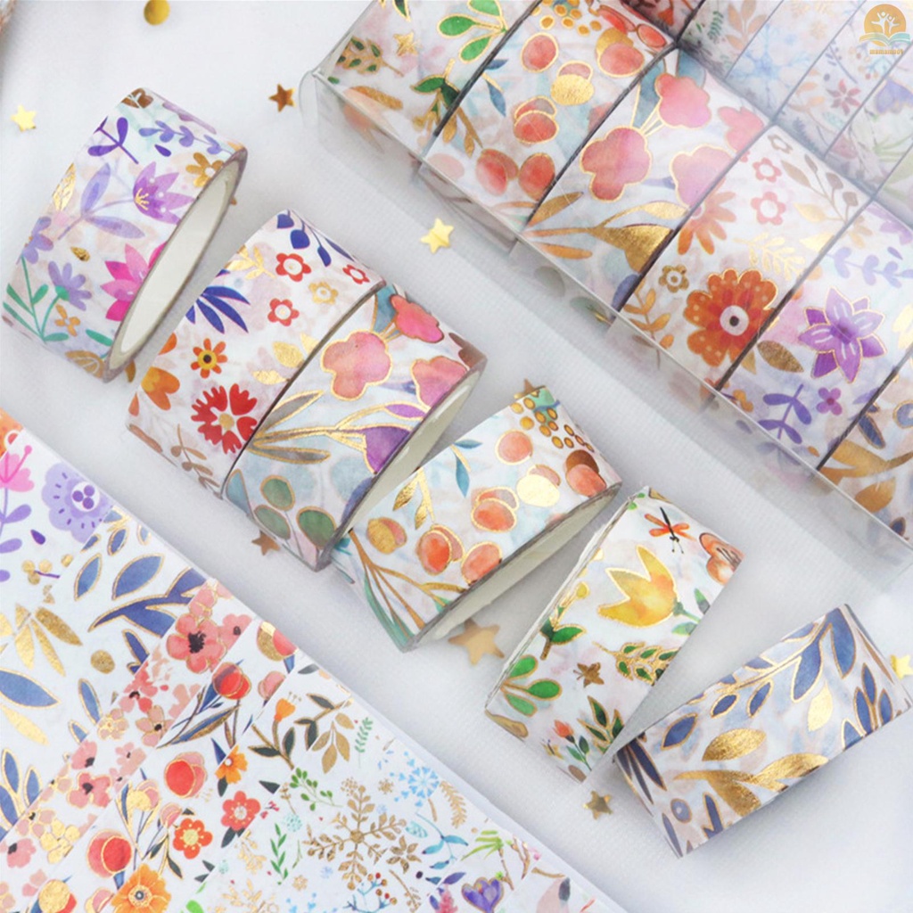 18 Rolls Washi ing Tapes Set Floral Gold Foil Adhesive Decorative Paper Tape Beautiful Flower Leaves Plant Pattern Label Sticker for DIY Arts &amp; Crafts Scrapbooking Journals Planners Card Gift Wrapping