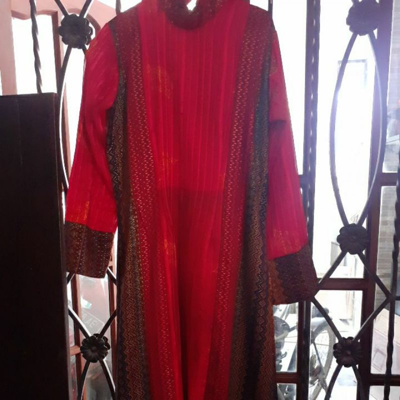 gamis corak batik maroon