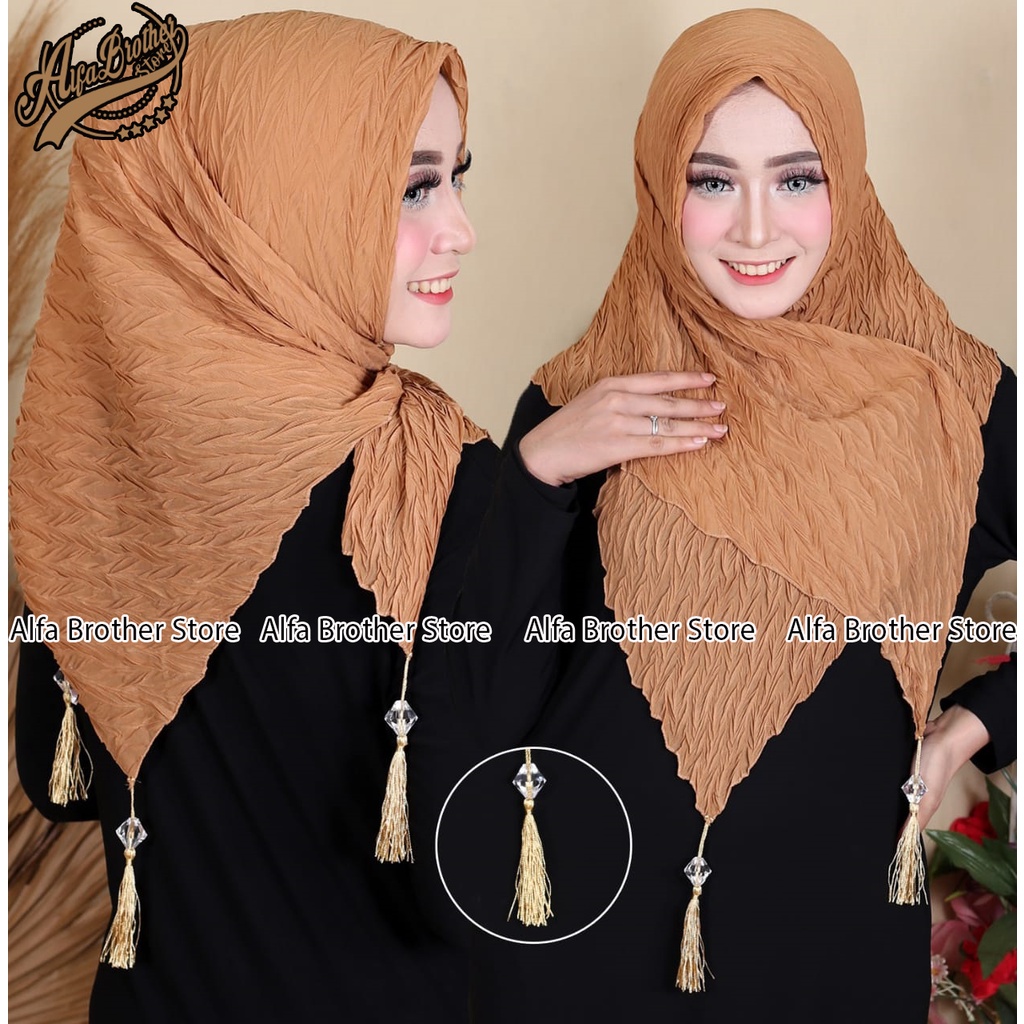 Hijab Segi Empat Plisket Padi Mutiara Tassel Warna Terlengkap / Jilbab Bella Segiempat Bella Polos P