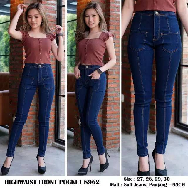 Celana Jeans Wanita Highwaist Front Pocket