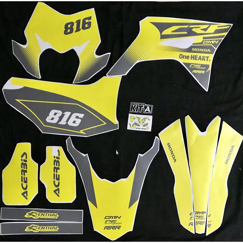 Decal Stiker CRF 150L Dekal Variasi Sticker Striping Custom Full Body Kuning Abu Abu Full Body