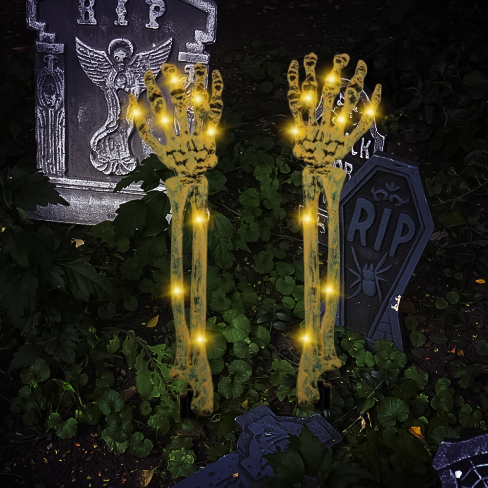 2pcs / Set Lampu Malam 40-led Tenaga Surya Bentuk Tengkorak Untuk Dekorasi Halloween