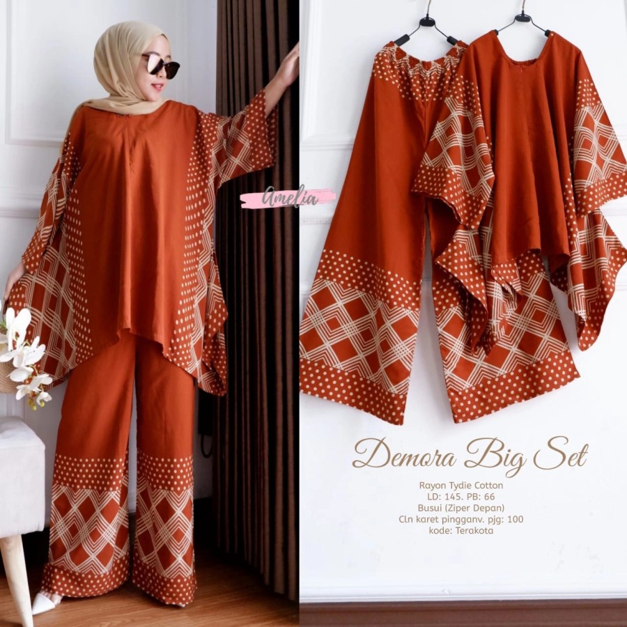 NANALIS_OLSHOP - Setelan Waka Elift One Set Rayon Jumbo Ld 130 cm Big Size Resleting Depan Busui Friendly Termurah Terviral