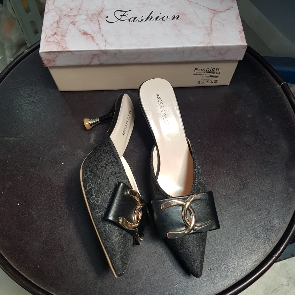 AGI0381 heels runcing wanita import kekinian sepatu wanita hak tinggi terbaru jakarta-Black