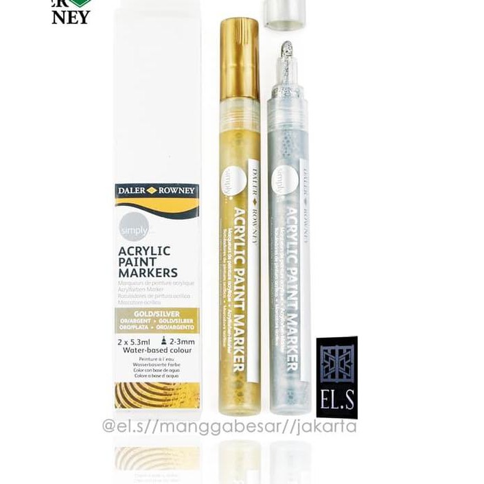 

(Tren terbaru) Daler Rowney Simply Acrylic Paint Markers Gold Silver Real-Pict,..