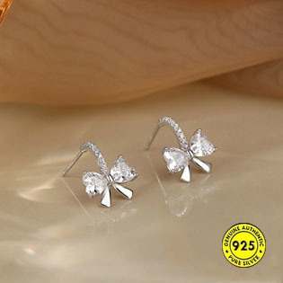 Anting Tusuk Sterling Silver 925 Desain Pita Hias Zircon AAA Anti Karat / Pudar Untuk Wanita