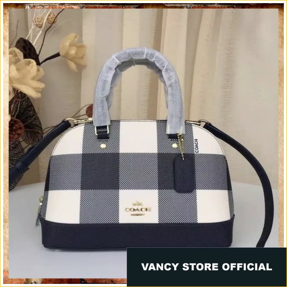 Tas Original Coach Mini Sierra Satchel Buffalo Plaid Print Midnight FULLSET NEW WITH TAG  Ori